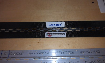 Carbinge, Carbon Fiber Piano Hinge above Aluminum Hinge